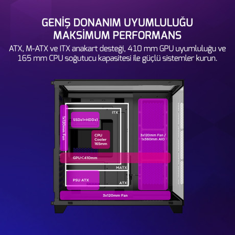 GAMEPOWER WARCRY TOPGLASS 4X ARGB FAN GAMING KASA