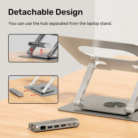 UNITEK 360 DERECE DÖNER 5in1 METAL NOTEBOOK STANDI (ETHERNET, 2xUSD3.0, HDMI, 100W PD) (D1109B01)